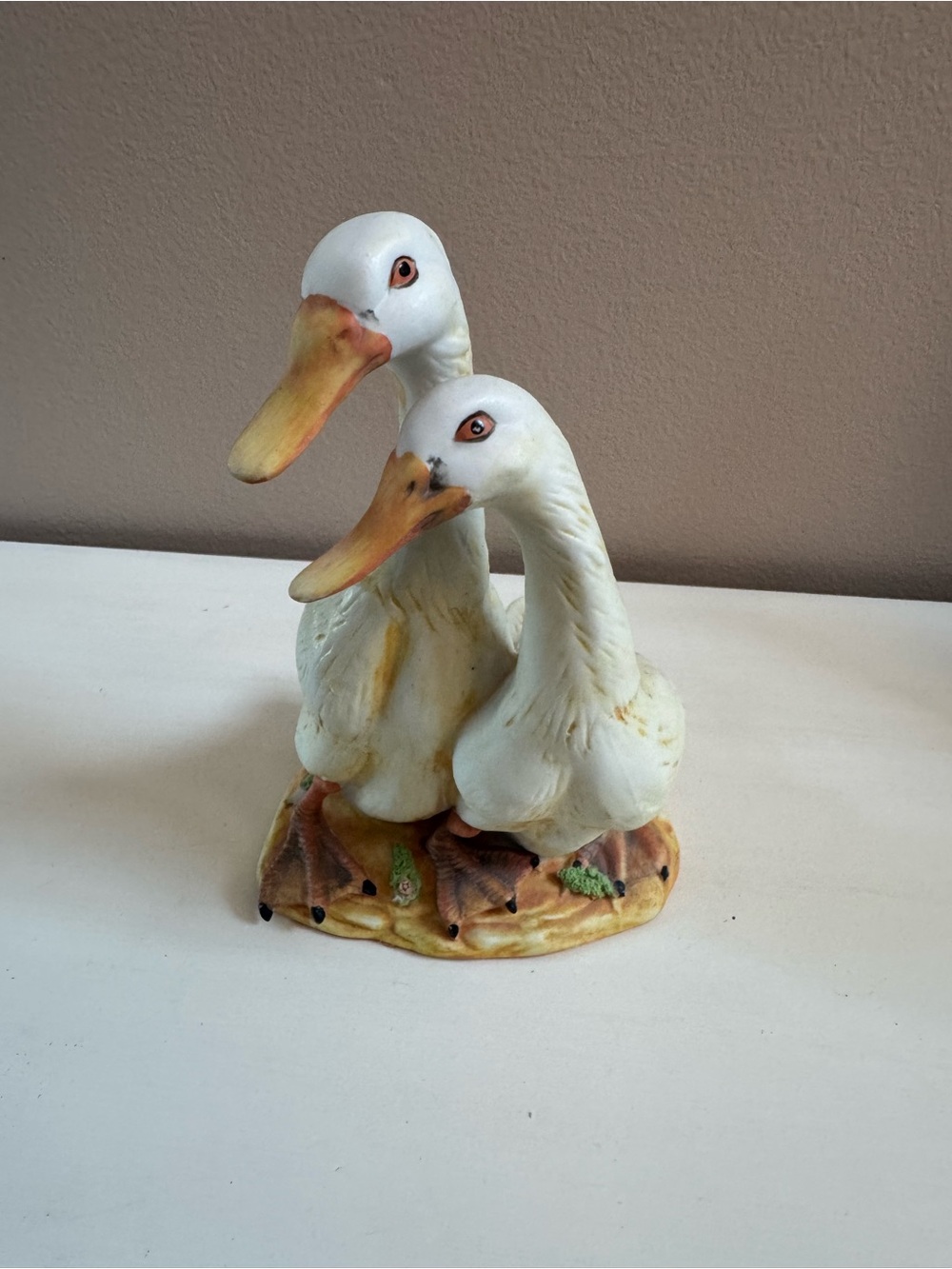 White Duck Couple Bird Figurine Decorative Ornament - White
